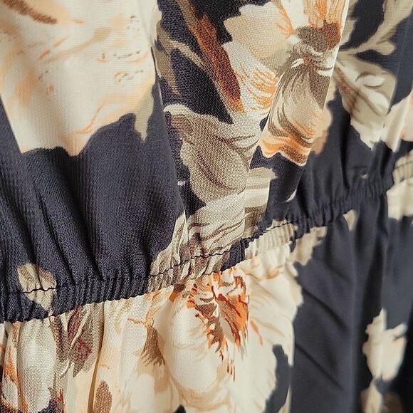 S LULU'S BLACK TAN FLORAL  LONG SLEEVE STRETCH WAIST ROMPER W/ POCKETS SMALL - Picture 12 of 16